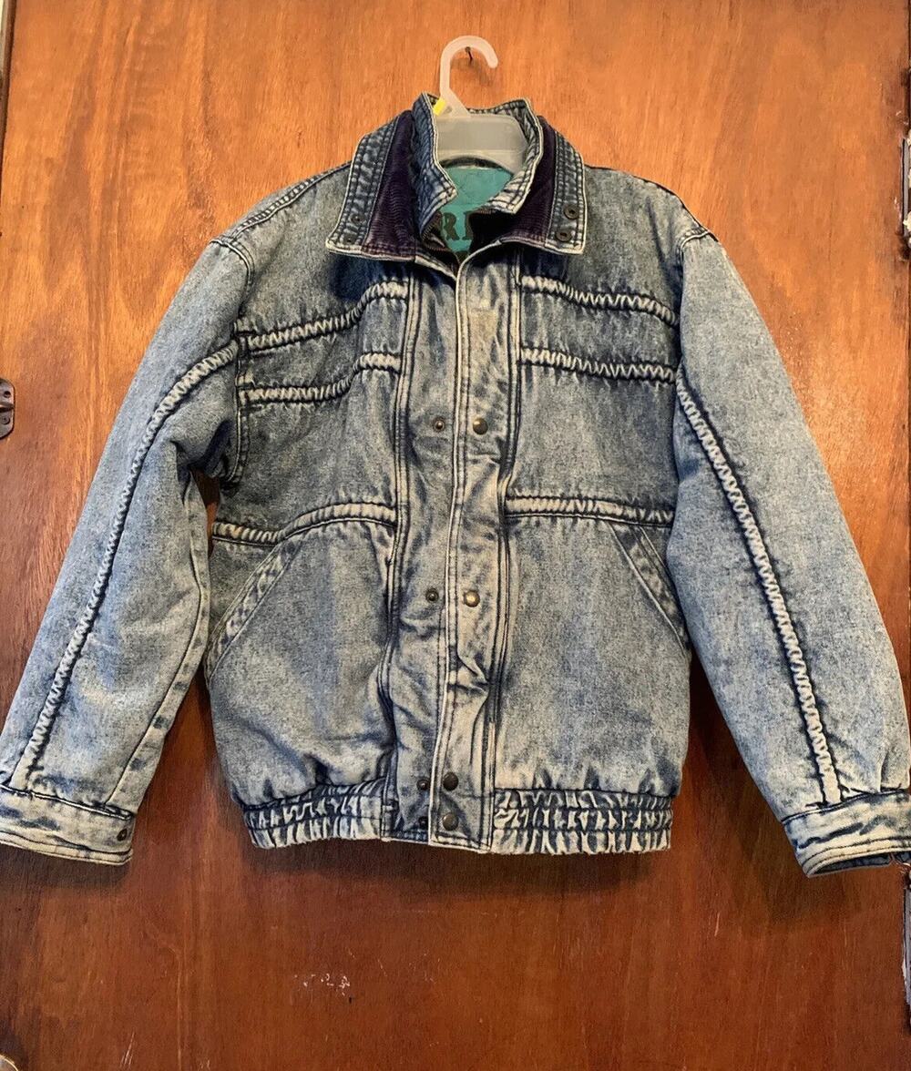 Vintage Denim Acid Wash 80’s 90’s quilted blue jean denim jacket Street Moves M?